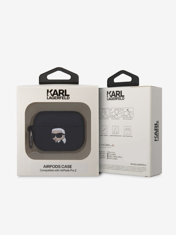 Karl Lagerfeld 3D logotip NFT Karl Head Silikonsko ohišje za Airpods Pro 2 črno Karl Lagerfeld