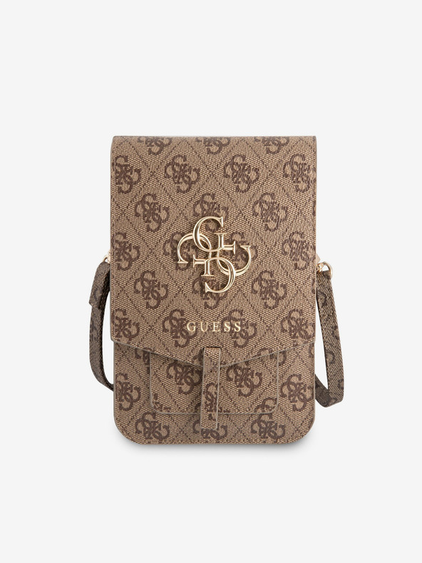 Guess Guess PU 4G kovinski logotip za telefonsko torbo rjave barve