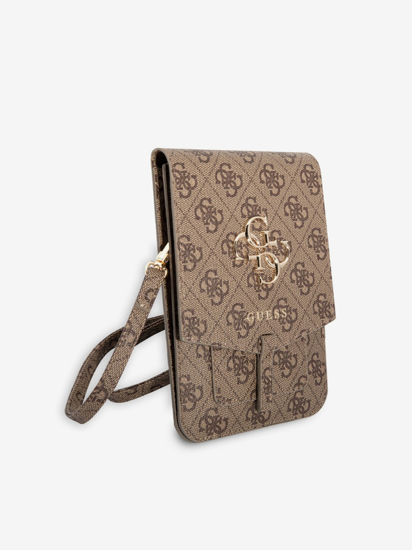 Guess Guess PU 4G kovinski logotip za telefonsko torbo rjave barve