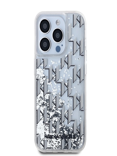 Karl Lagerfeld Tekoči bleščice Monogram Gradient zadnji pokrovček za iPhone 15 Pro White Karl Lagerfeld