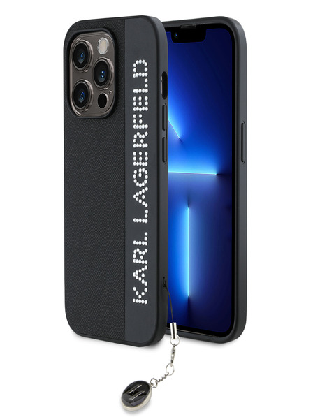 Karl Lagerfeld Karl Lagerfeld PU Saffiano Rhinestone Charm hrbtni ovitek za iPhone 14 Pro Black