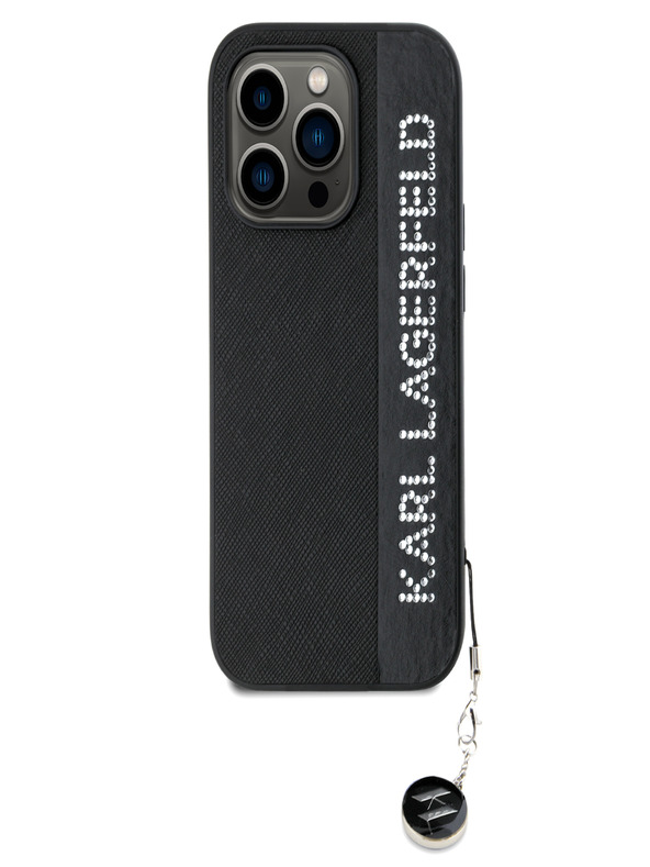 Karl Lagerfeld Karl Lagerfeld PU Saffiano Rhinestone Charm hrbtni ovitek za iPhone 14 Pro Black