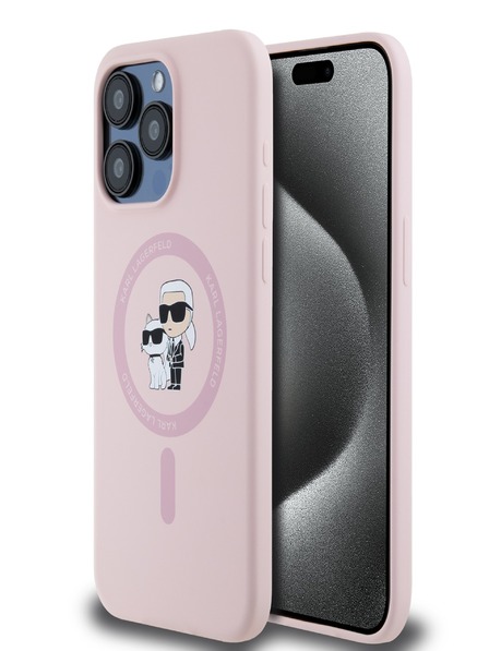 Karl Lagerfeld Tekoči silikon Karl in Choupette Magsafe hrbtni ovitek za iPhone 14 Pro Max Roza Karl Lagerfeld