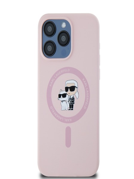 Karl Lagerfeld Tekoči silikon Karl in Choupette Magsafe hrbtni ovitek za iPhone 14 Pro Max Roza Karl Lagerfeld