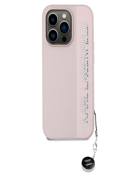 Karl Lagerfeld Karl Lagerfeld PU Saffiano hrbtni ovitek z okrasom iz kamenčkov za iPhone 14 Pro Max roza