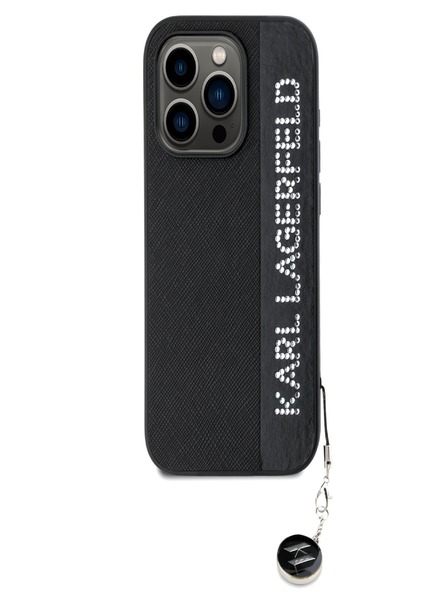 Karl Lagerfeld Karl Lagerfeld PU Saffiano Rhinestone Charm Back Cover za iPhone 15 Pro Black Black