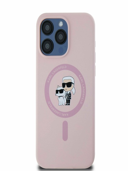Karl Lagerfeld Tekoči silikon Karl in Choupette Magsafe hrbtni ovitek za iPhone 15 Pro Max Pink Karl Lagerfeld
