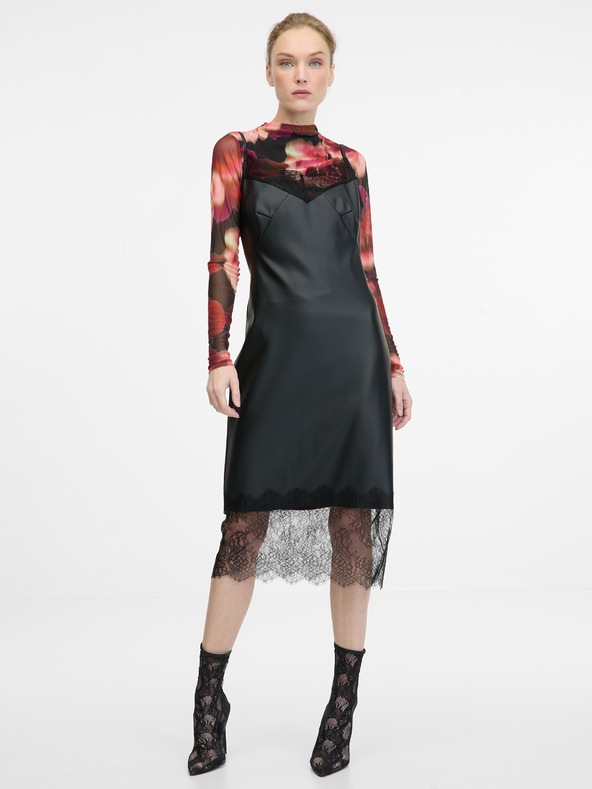 Orsay Črna ženska usnjena midi obleka ORSAY