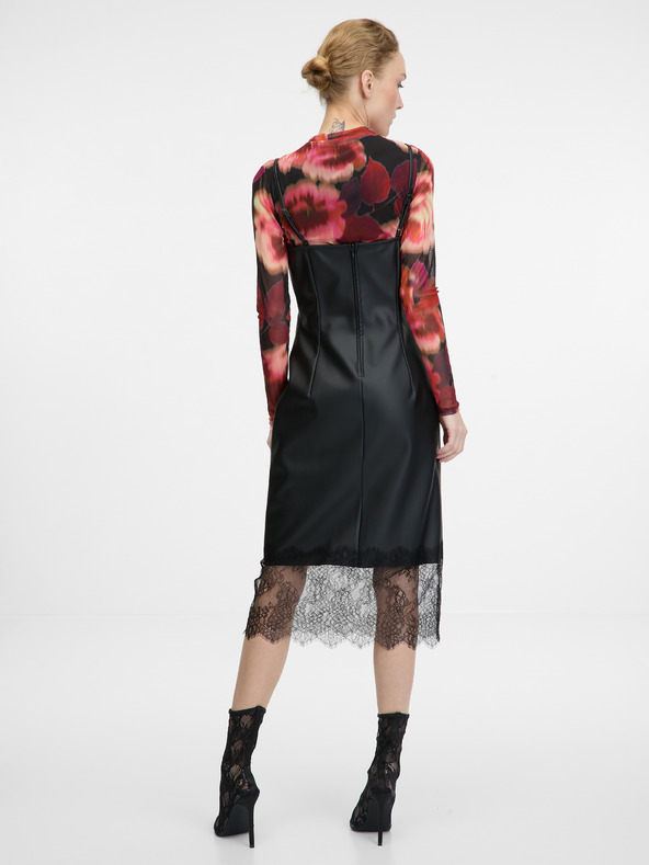 Orsay Črna ženska usnjena midi obleka ORSAY