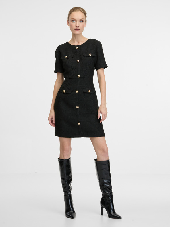 Orsay Črna ženska obleka do kolen ORSAY