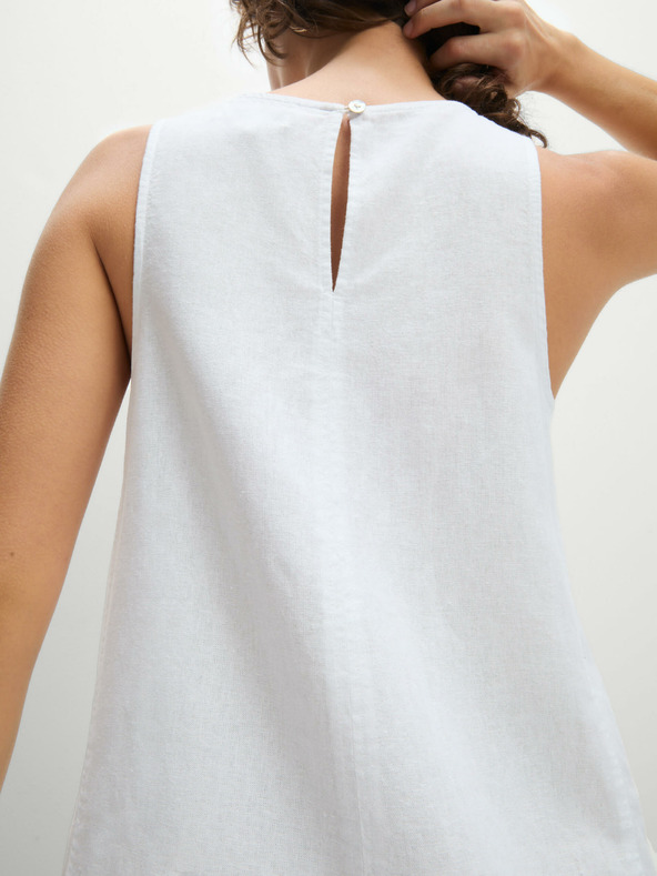 Marks & Spencer Prelivajoča se mini obleka z okroglim vratom in visoko vsebnostjo lanu Marks & Spencer bela