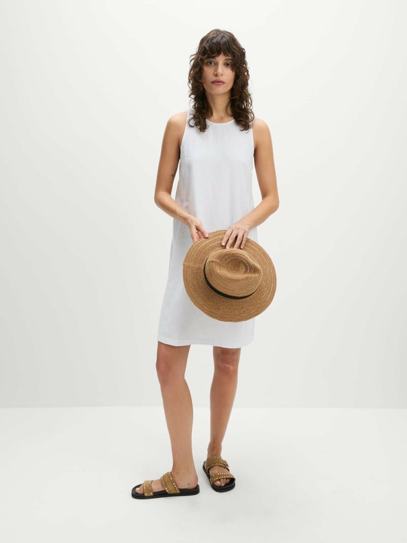 Marks & Spencer Prelivajoča se mini obleka z okroglim vratom in visoko vsebnostjo lanu Marks & Spencer bela