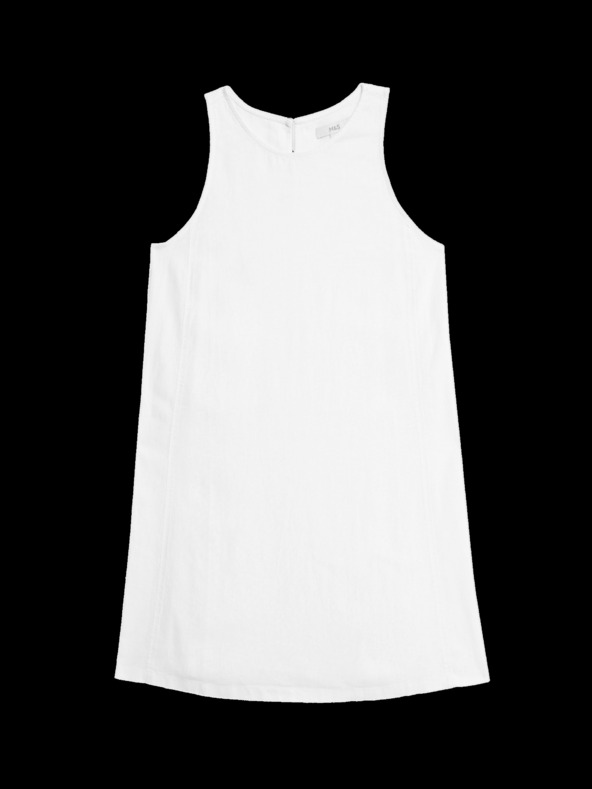 Marks & Spencer Prelivajoča se mini obleka z okroglim vratom in visoko vsebnostjo lanu Marks & Spencer bela