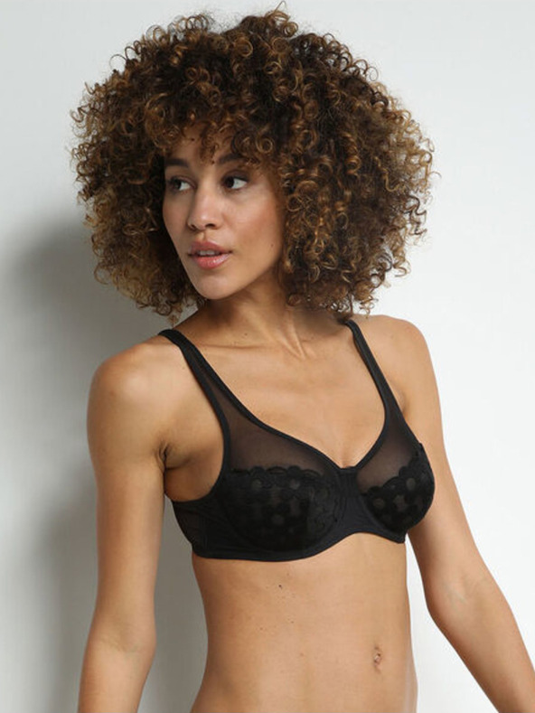 DIM Črn čipkast modrček Dim GENEROUS BRODERIE UNDERWIRE BRA