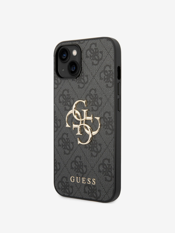 Guess Guess PU 4G kovinski zadnji ovitek z logotipom za iPhone 15 siv
