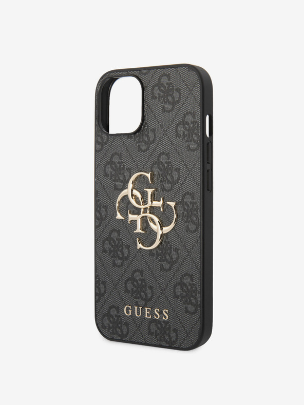 Guess Guess PU 4G kovinski zadnji ovitek z logotipom za iPhone 15 siv