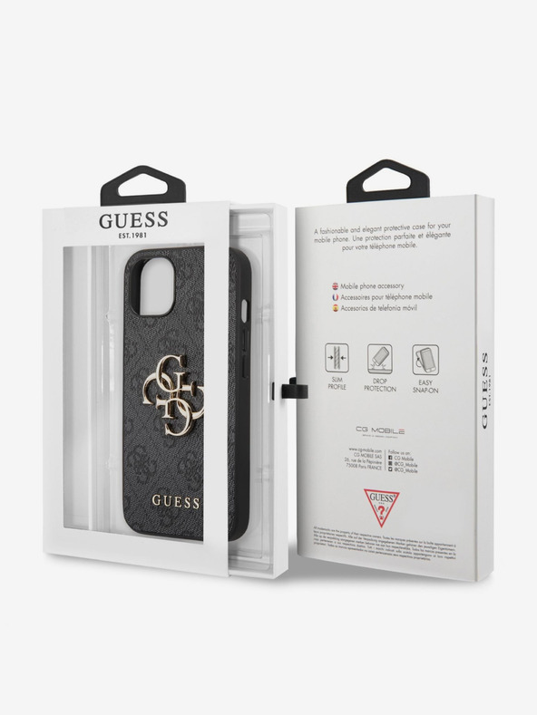 Guess PU 4G Metal Logo Zadní Kryt pro iPhone 13 Grey Ovitek za telefon