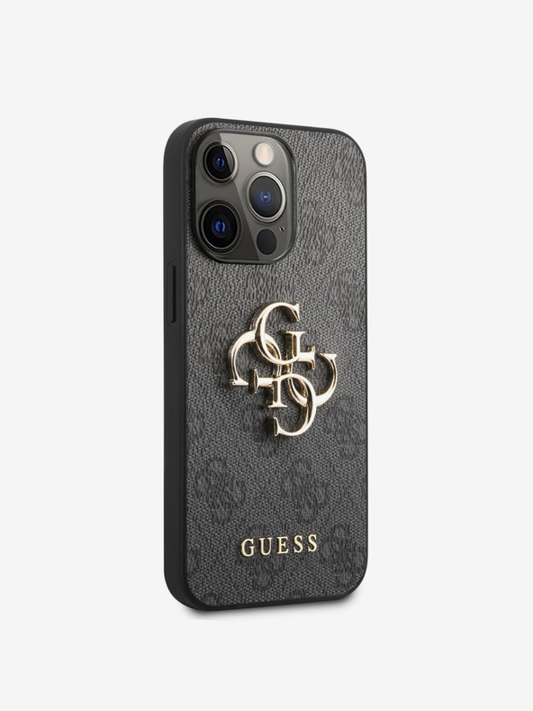 Guess PU 4G Metal Logo Zadní Kryt pro iPhone 13 Pro Grey Ovitek za telefon