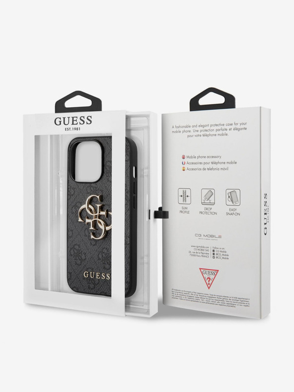 Guess PU 4G Metal Logo Zadní Kryt pro iPhone 13 Pro Grey Ovitek za telefon
