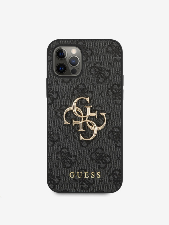 Guess PU 4G Metal Logo Zadní Kryt pro iPhone 12/12 Pro Grey Ovitek za telefon