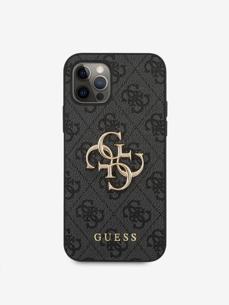 Guess PU 4G Metal Logo Zadní Kryt pro iPhone 12/12 Pro Grey Ovitek za telefon