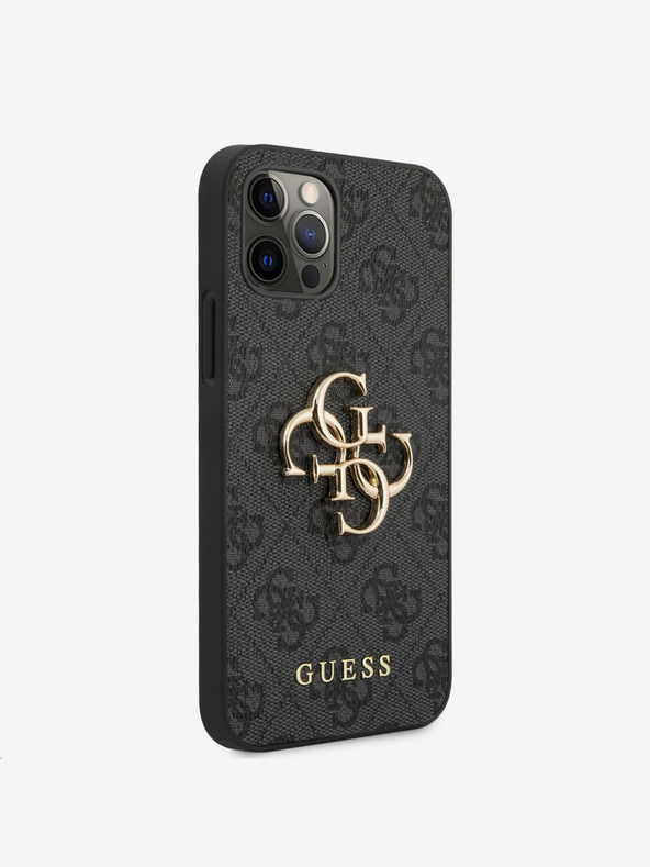 Guess PU 4G Metal Logo Zadní Kryt pro iPhone 12/12 Pro Grey Ovitek za telefon