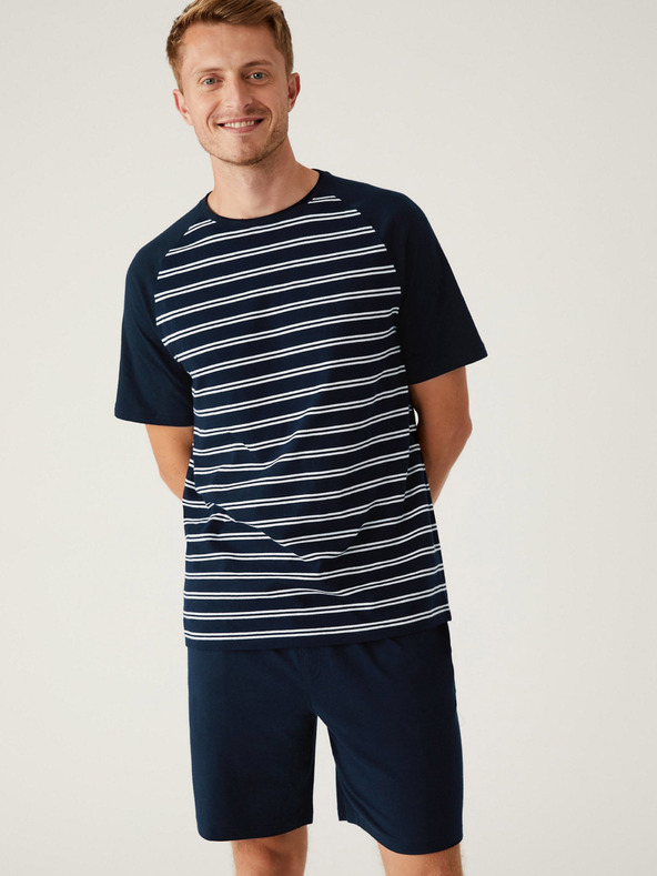 Marks & Spencer Temno modra moška črtasta kratka pižama Marks & Spencer