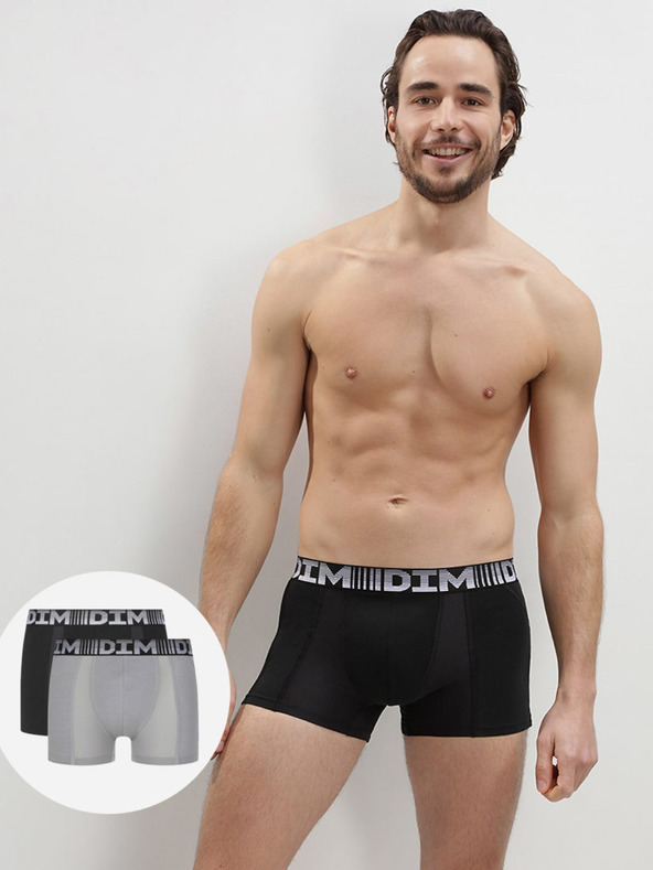 DIM Komplet dveh moških boksaric sive in črne barve Dim COTTON 3D FLEX AIR BOXER