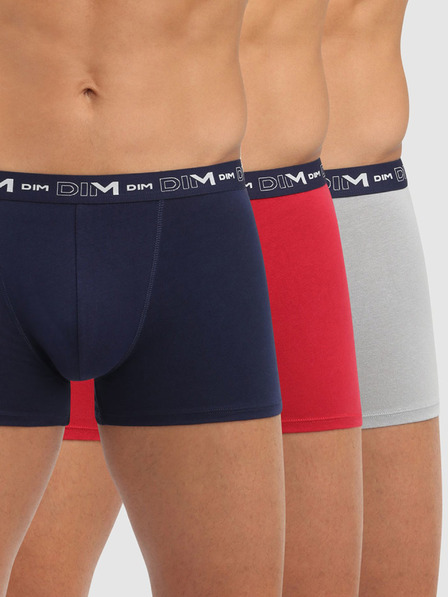 DIM Komplet treh moških boksaric v temno modri, rdeči in svetlo sivi barvi Dim COTTON STRETCH BOXER