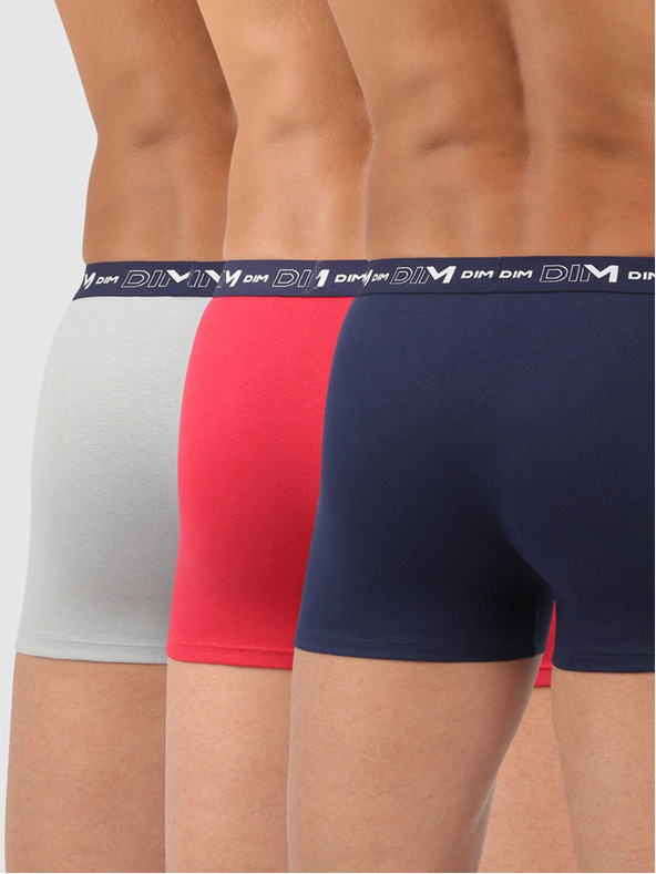 DIM Komplet treh moških boksaric v temno modri, rdeči in svetlo sivi barvi Dim COTTON STRETCH BOXER