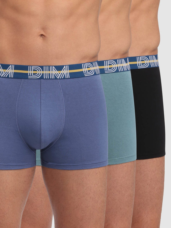 DIM Komplet treh moških boksaric v sivi, svetlo modri in črni barvi Dim POWERFUL BOXERS