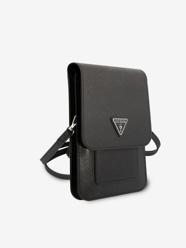 Guess Guess PU Saffiano trikotna torbica za telefon z logotipom črna
