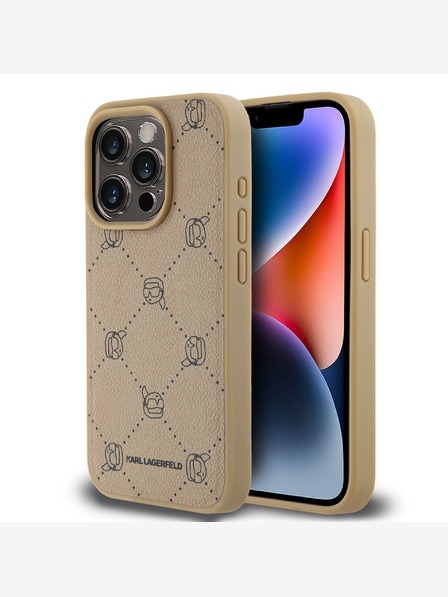 Karl Lagerfeld PU Karl Heads Pattern Magsafe Back Cover za iPhone 15 Pro Beige Karl Lagerfeld