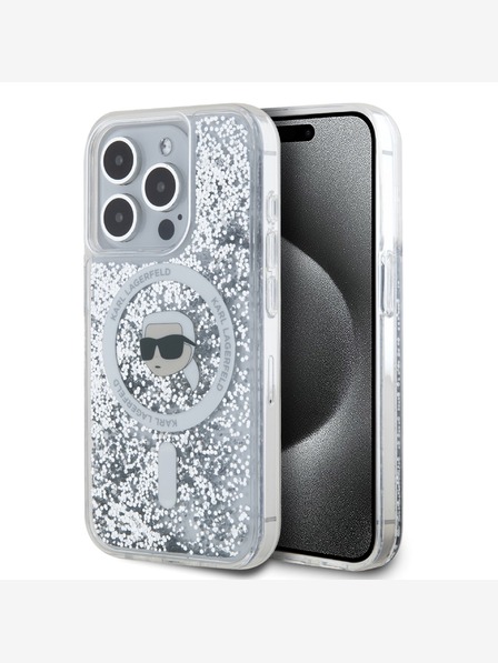 Karl Lagerfeld Karl Lagerfeld Tekoče bleščice Karl Head MagSafe zadnji ovitek za iPhone 15 Pro prozoren