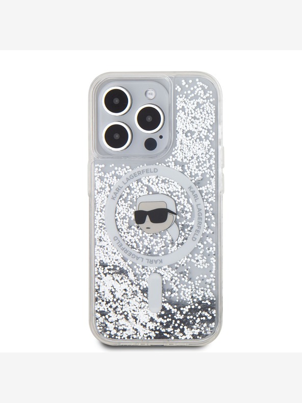 Karl Lagerfeld Karl Lagerfeld Tekoče bleščice Karl Head MagSafe zadnji ovitek za iPhone 15 Pro prozoren