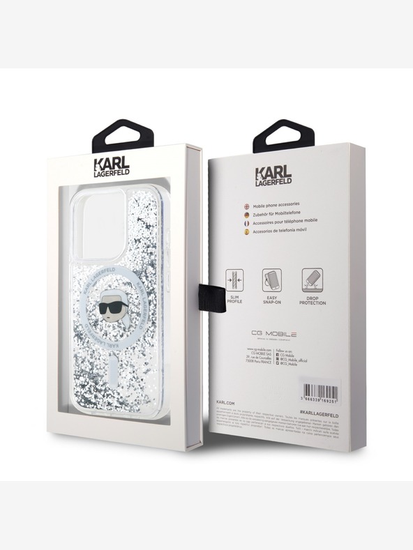 Karl Lagerfeld Karl Lagerfeld Tekoče bleščice Karl Head MagSafe zadnji ovitek za iPhone 15 Pro prozoren