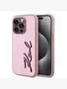 Karl Lagerfeld Zmečkan zadnji ovitek z logotipom PU Signature za iPhone 15 Pro Max Pink Karl Lagerfeld