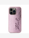 Karl Lagerfeld Zmečkan zadnji ovitek z logotipom PU Signature za iPhone 15 Pro Max Pink Karl Lagerfeld