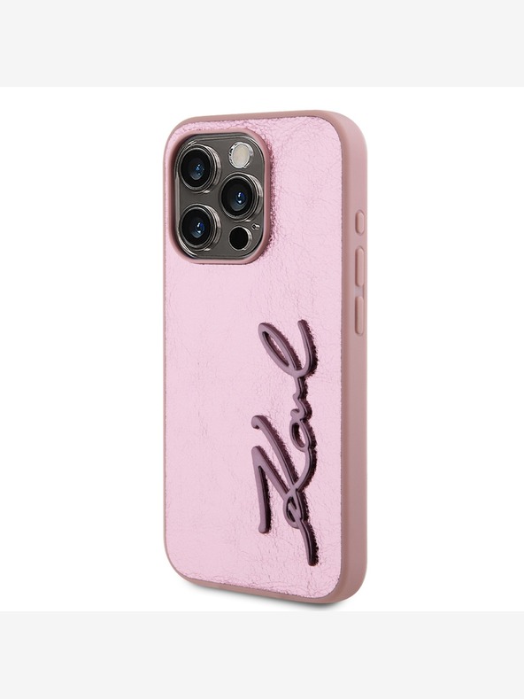 Karl Lagerfeld Zmečkan zadnji ovitek z logotipom PU Signature za iPhone 15 Pro Max Pink Karl Lagerfeld