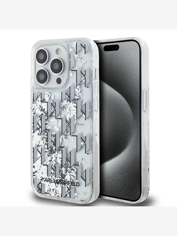Karl Lagerfeld Tekoči bleščice Monogram Gradient hrbtni ovitek za iPhone 14 Pro Max White Karl Lagerfeld