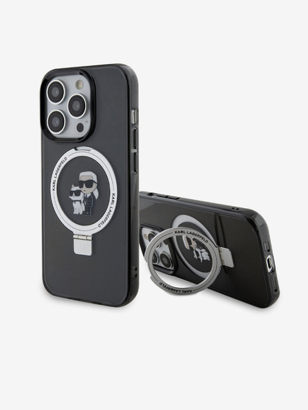 Karl Lagerfeld Ringstand Karl and Choupette MagSafe Back Cover za iPhone 15 Pro Max Black Karl Lagerfeld