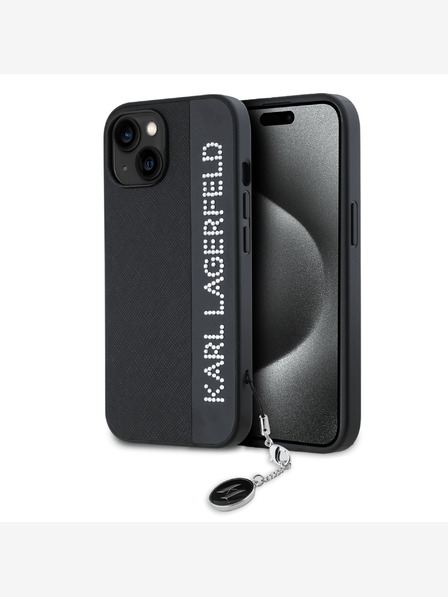 Karl Lagerfeld Karl Lagerfeld PU Saffiano Rhinestone Charm Back Cover za iPhone 15 Pro Black