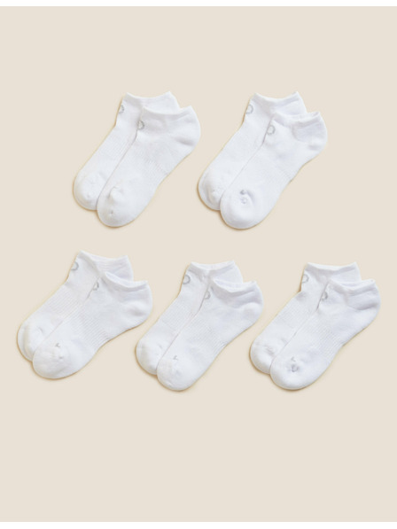 Marks & Spencer Komplet petih parov ženskih športnih nogavic v beli barvi Marks & Spencer Trainer Liners™