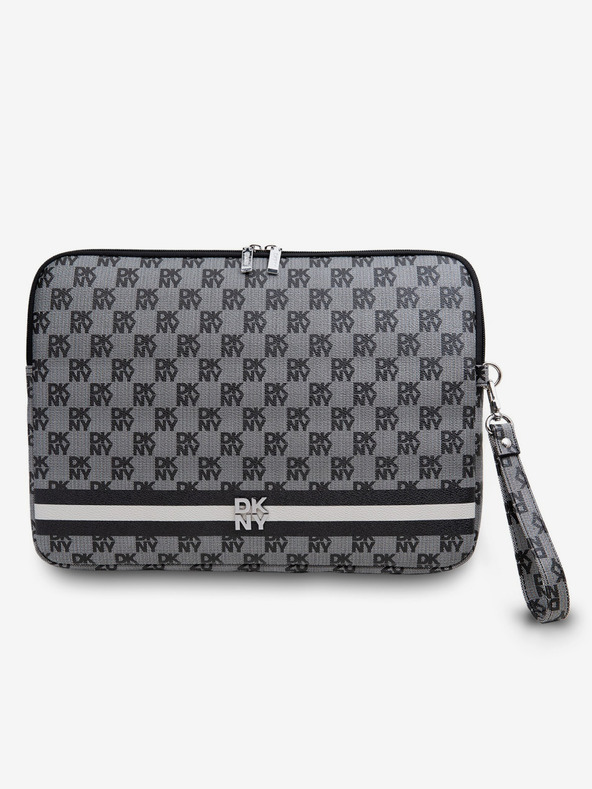 DKNY DKNY PU Leather Checkered Pattern and Stripe Notebook Cover 13/14 Black"