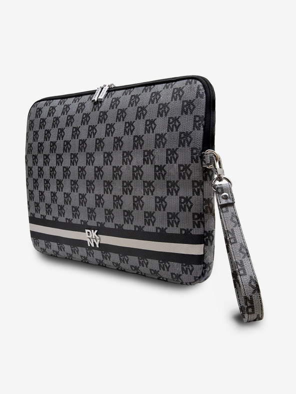 DKNY DKNY PU Leather Checkered Pattern and Stripe Notebook Cover 13/14 Black"
