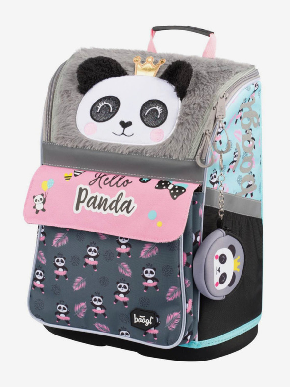 BAAGL  Siva šolska torba z zadrgo panda Baagl