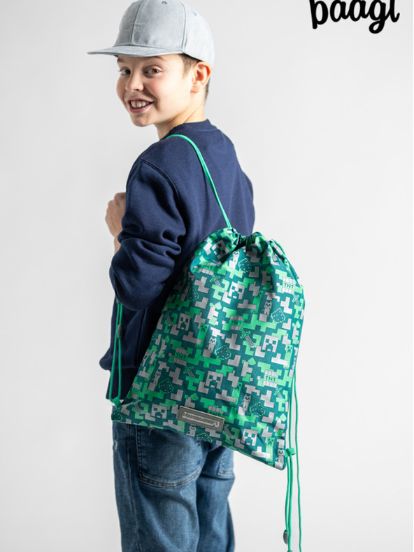 BAAGL  Zelena torba Baagl Minecraft Silver Creeper