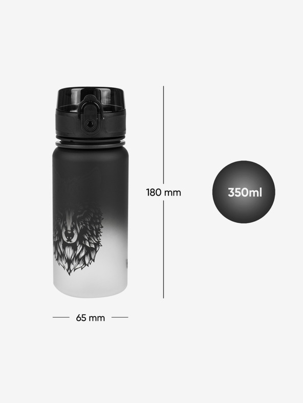 BAAGL  Črna tritanska steklenička za pitje z nagibom volk, 350 ml Baagl
