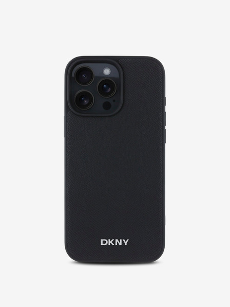 DKNY DKNY PU usnje Silver Metal Logo Magsafe Back Cover za iPhone 16 Pro Max Black