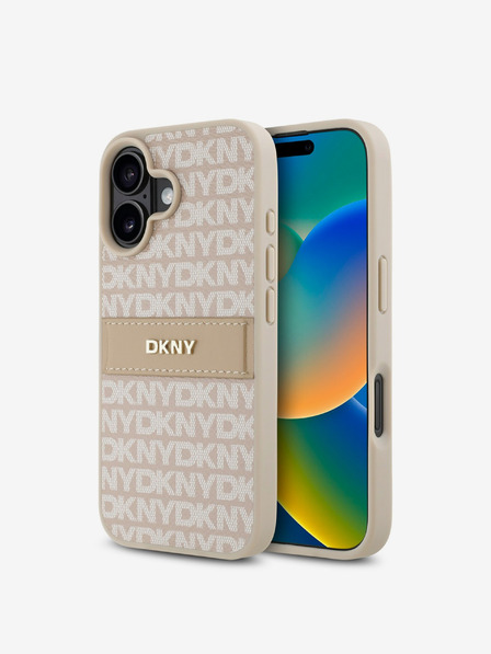 DKNY DKNY PU Leather Repeat Pattern Tonal Stripe Back Cover za iPhone 16 Plus Pink